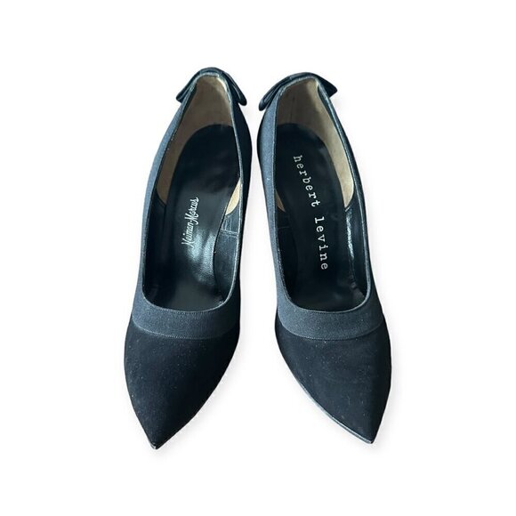 Vintage Herbert Levine "Sailor Beware" Pumps with Bow at Back, Black Suede, Size - Picture 2 of 16